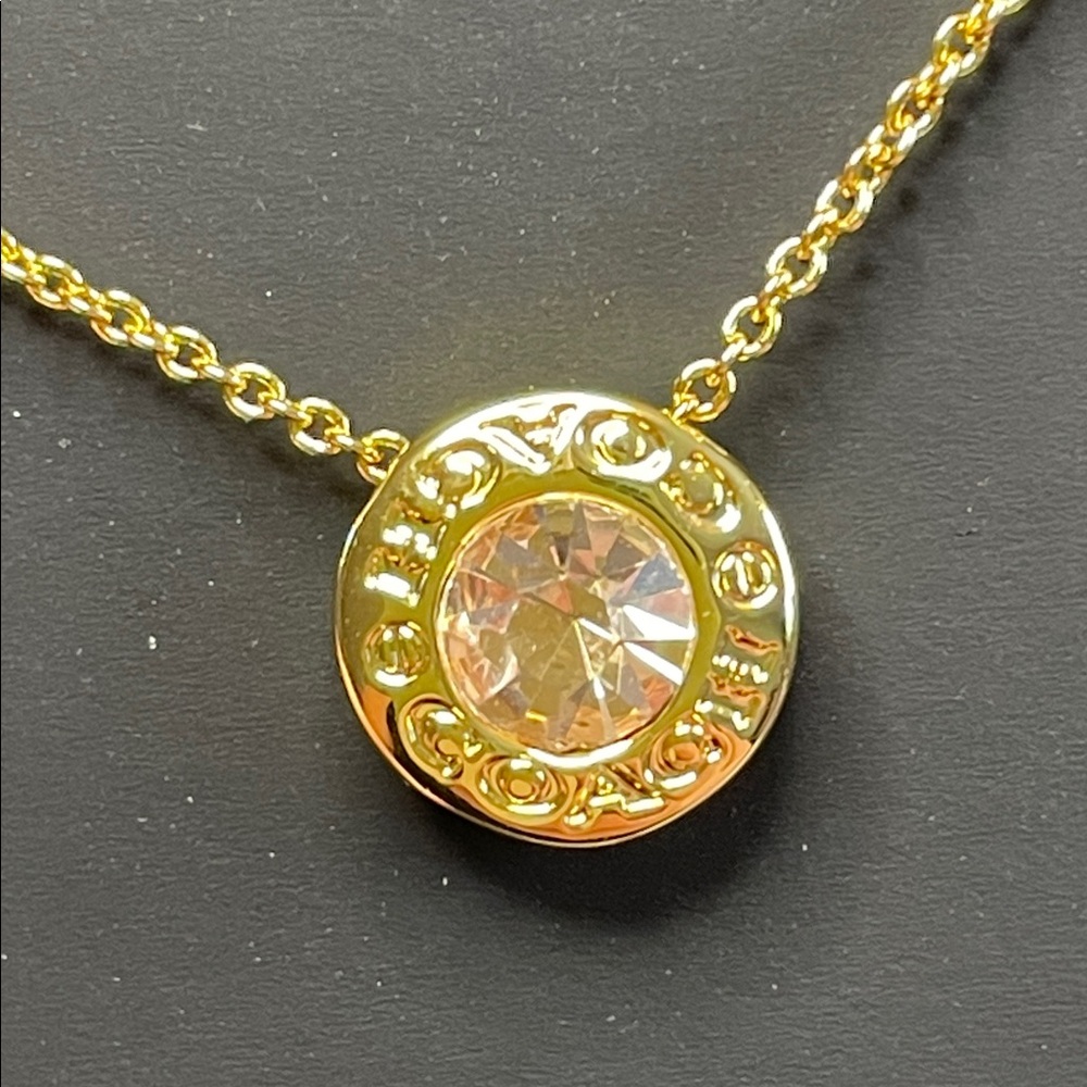 Coach Gold Pendant Necklace with Pink Crystal - Picture 7 of 8
